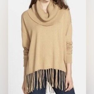 MICHAEL Michael Kors Cowl Neck Sweater Fringe Tan - Womens M VGUC
